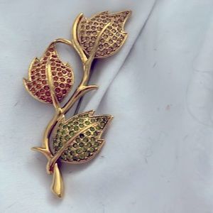 Multi-coloured Swarovski crystal embedded leaf pin